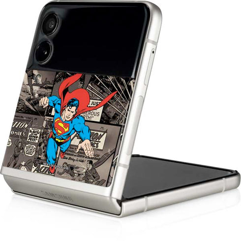 DC Comics Superman Vintage Action pose pattern Galaxy Z Flip4 5G Skin